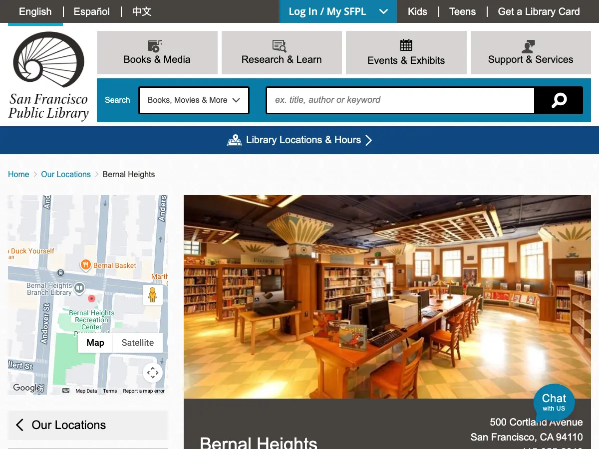 Bernal Heights Branch Library's website