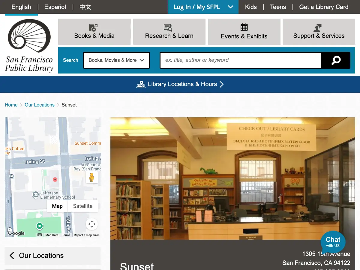 Sunset Branch Library's website