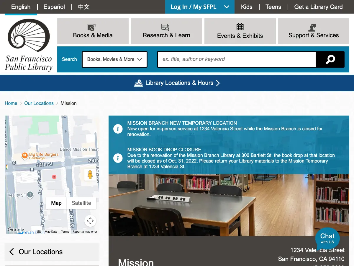 Mission Branch Library's website