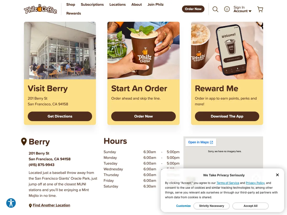 Philz Coffee's website
