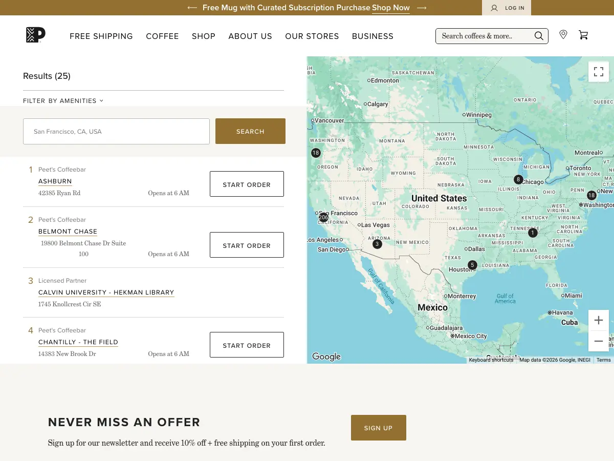 Peet's Coffee's website