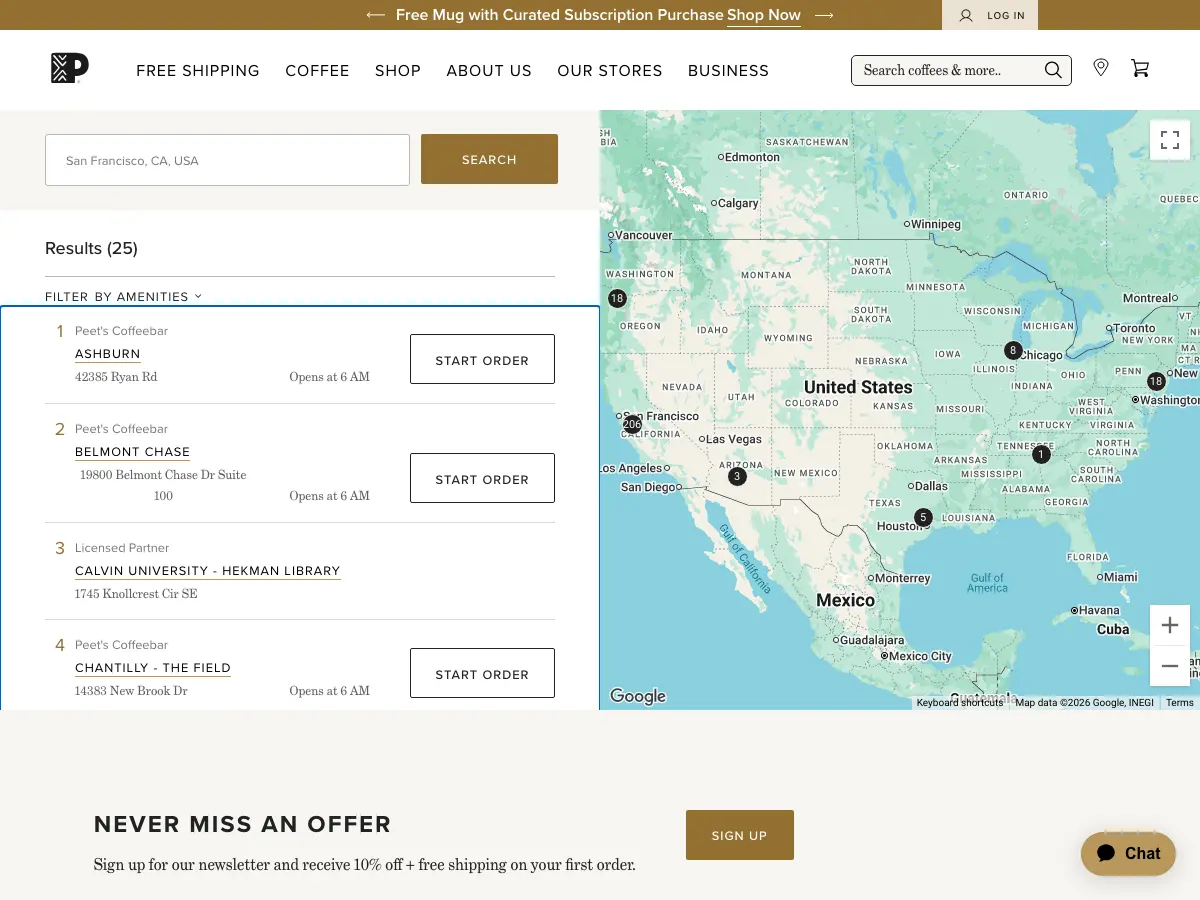 Peet's Coffee's website