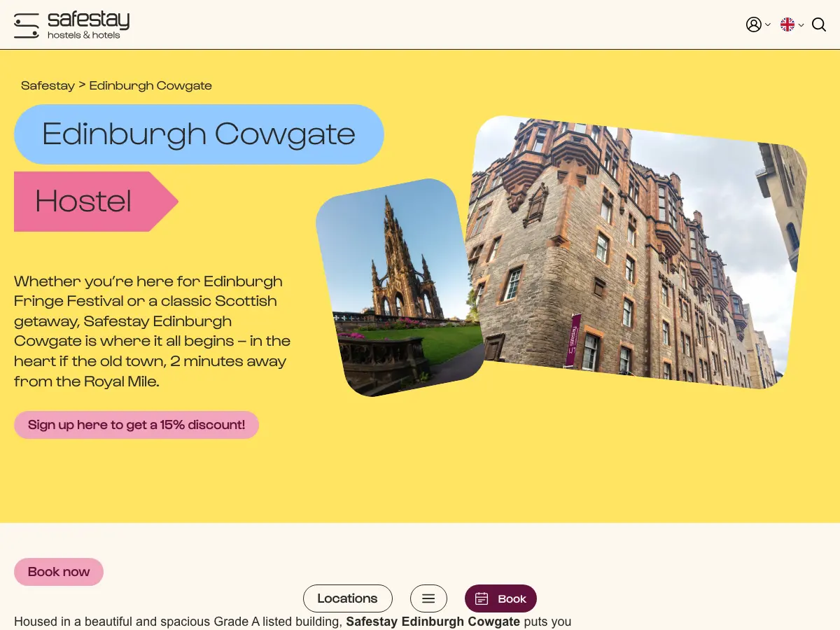 Safestay Edinburgh Cowgate's website