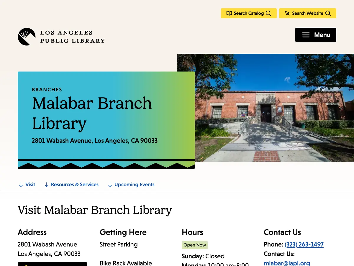 Malabar Branch Library's website