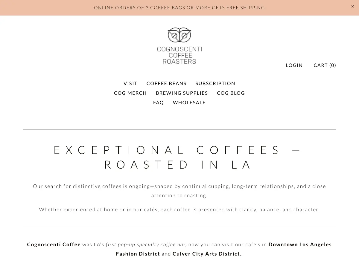 Cognoscenti Coffee Roastery's website