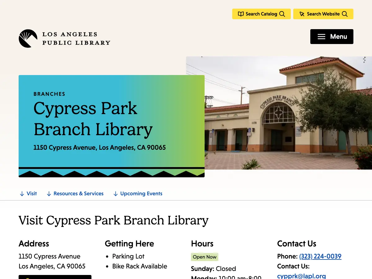 Cypress Park Branch Library's website
