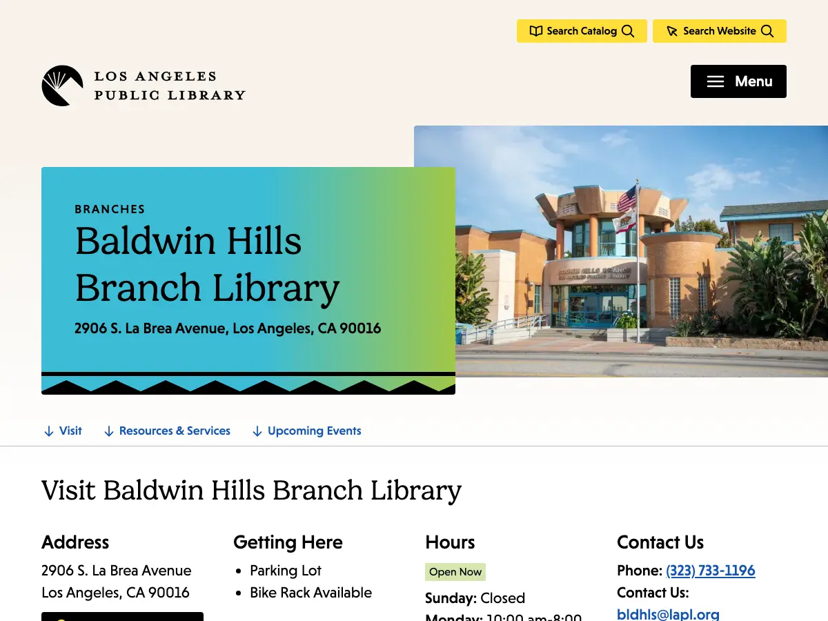Baldwin Hills Branch Library's website