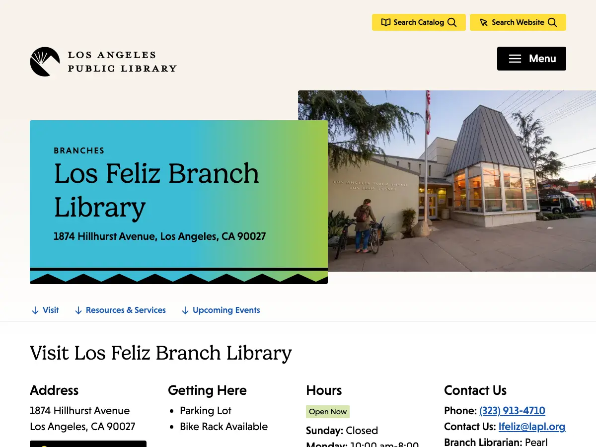 Los Feliz Branch Library's website