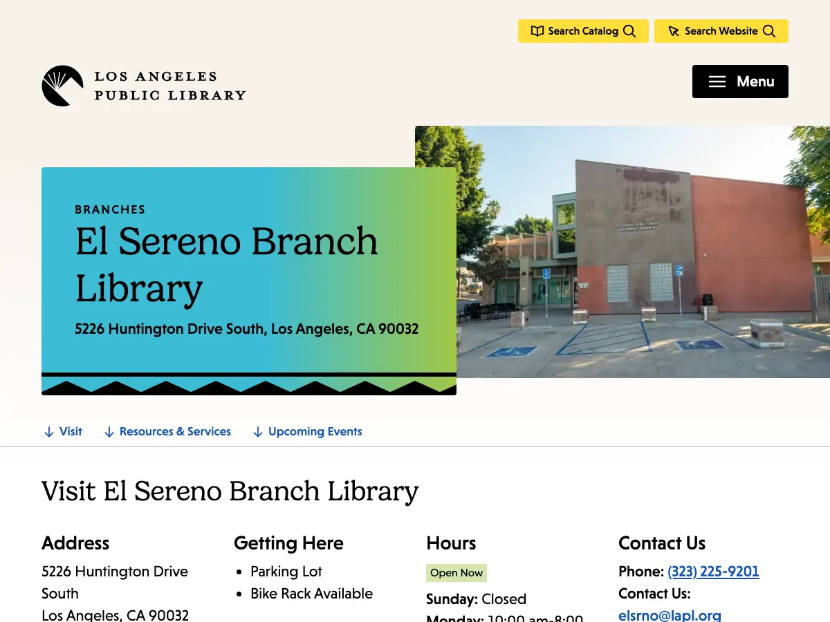 El Sereno Branch Library's website