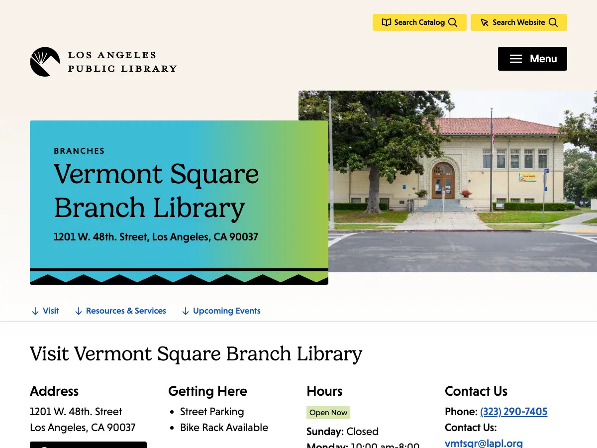 Vermont Square Branch Library's website