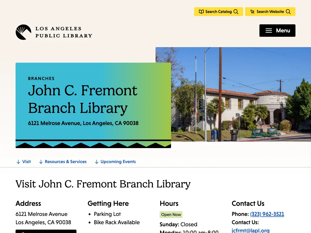 John C. Fremont Branch Library's website