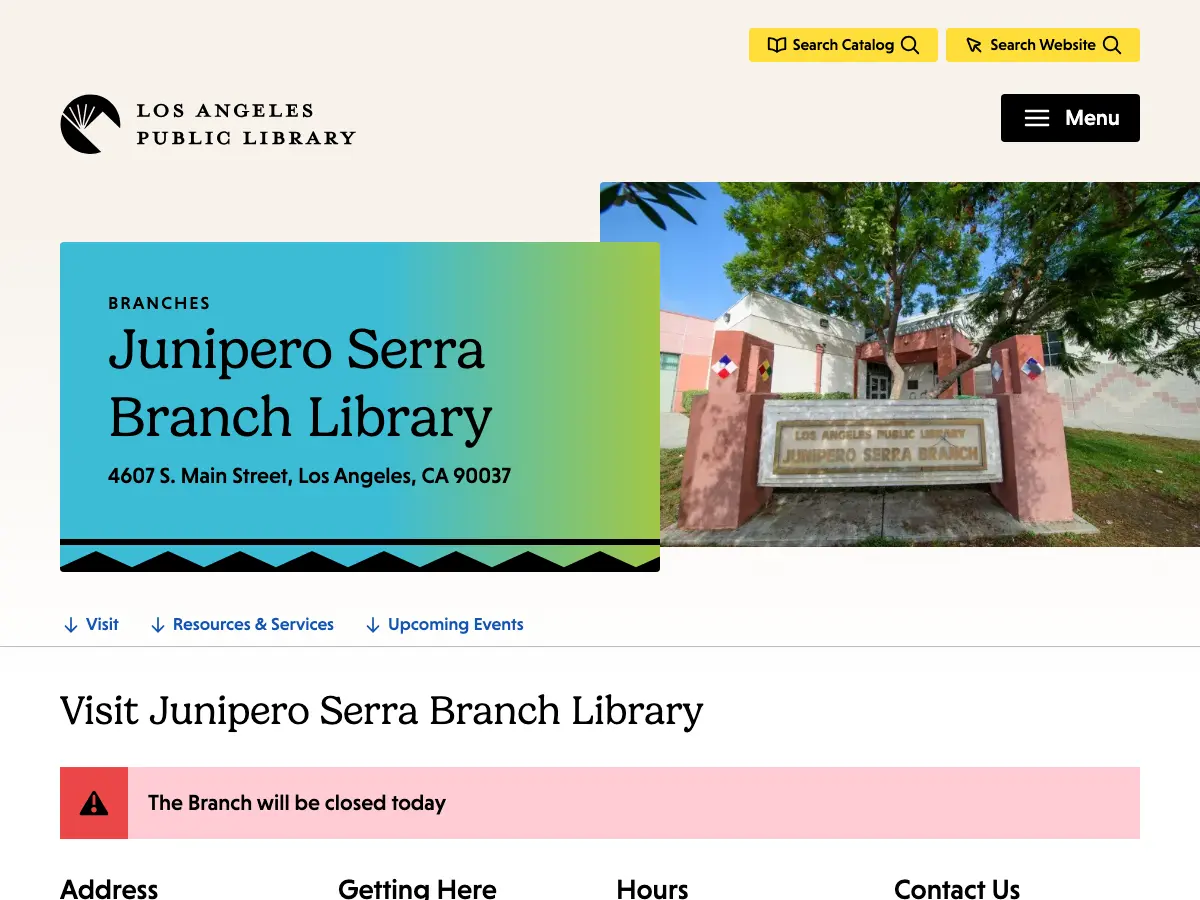 Junipero Serra Branch Library's website