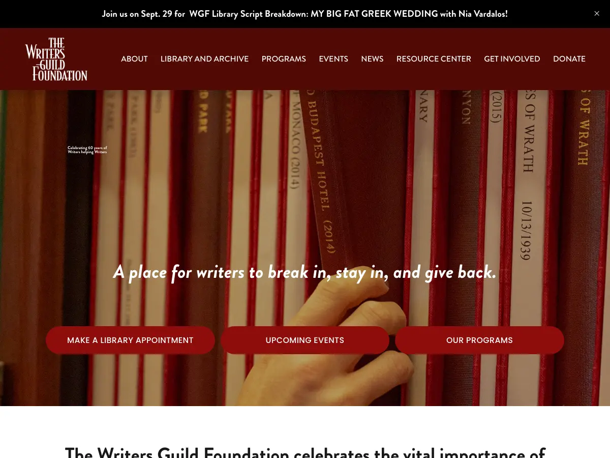 Writers Guild Foundation Shavelson-webb Library's website