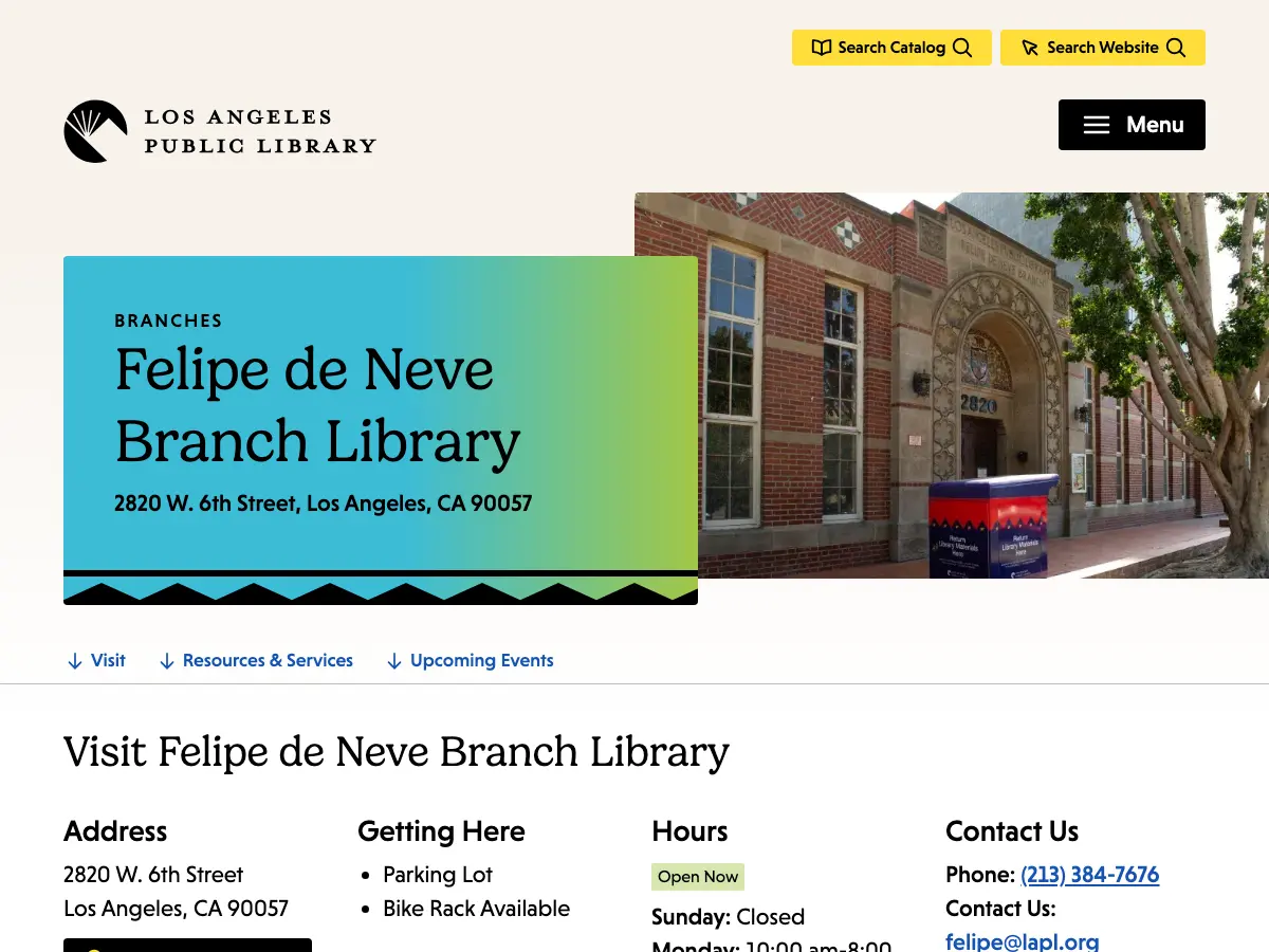 Felipe De Neve Branch Library's website