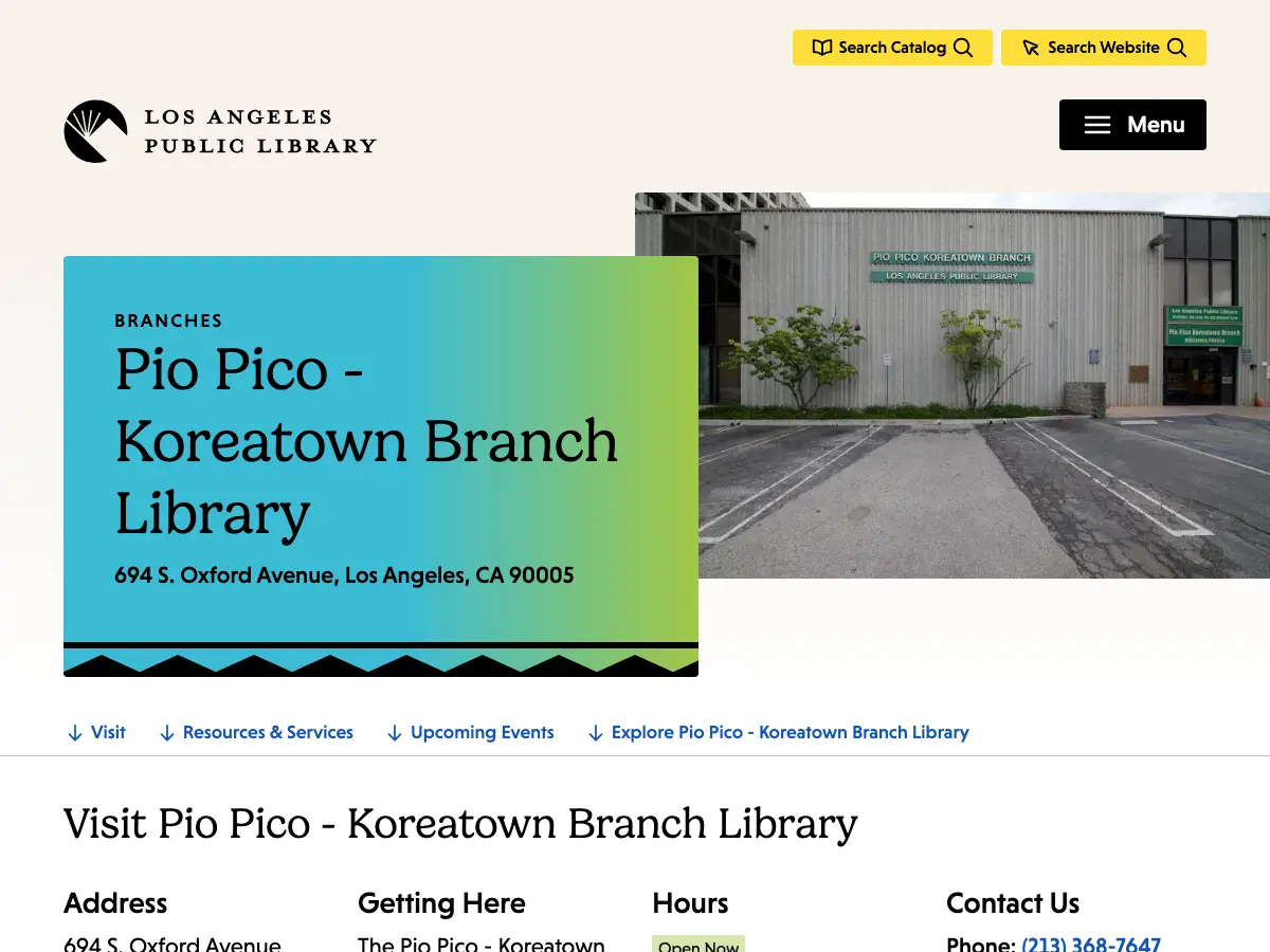 Pio Pico - Koreatown Branch Library's website