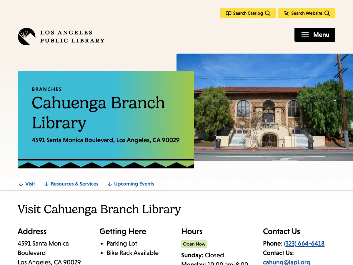 Cahuenga Branch Library's website