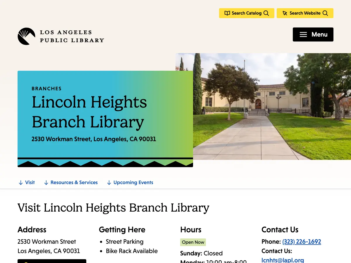 Lincoln Heights Branch Library's website