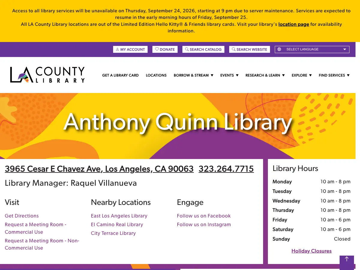 Anthony Quinn Library's website