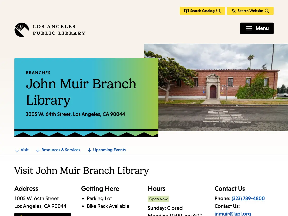 John Muir Branch Library's website