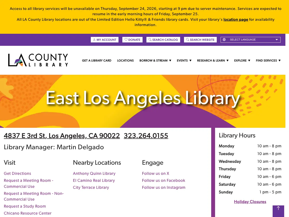 East Los Angeles Library's website