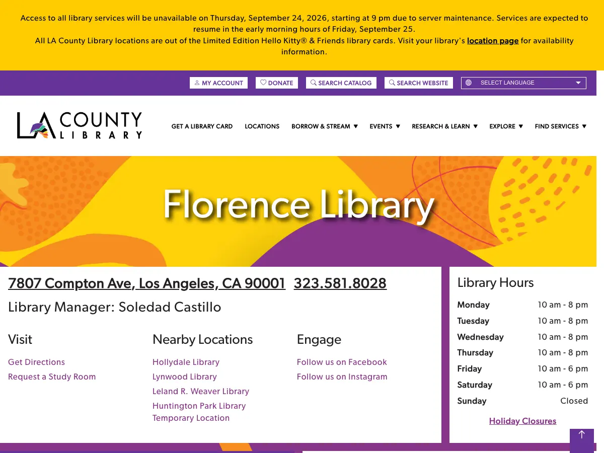 Florence Library's website