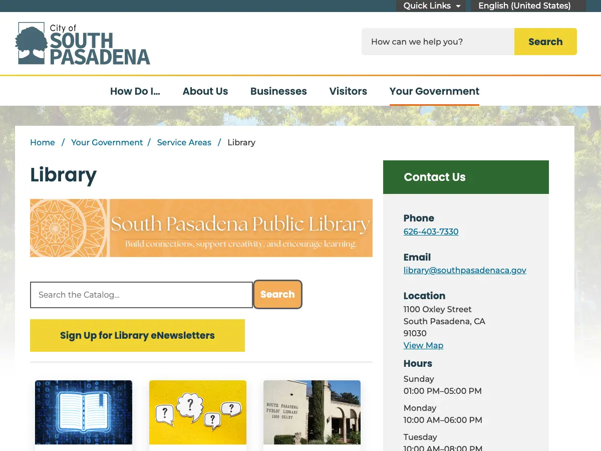 South Pasadena Public Library's website