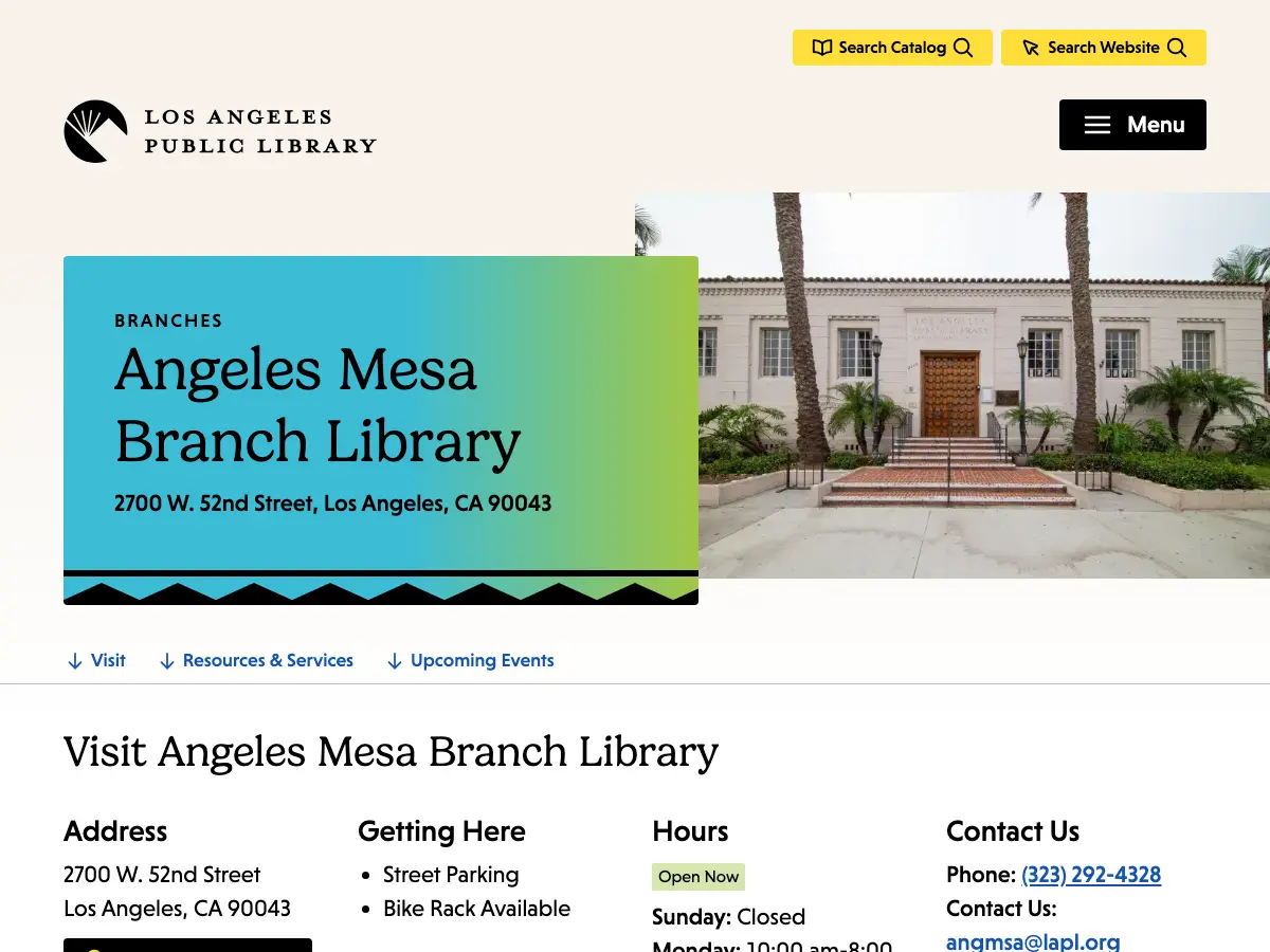 Angeles Mesa Branch Library's website