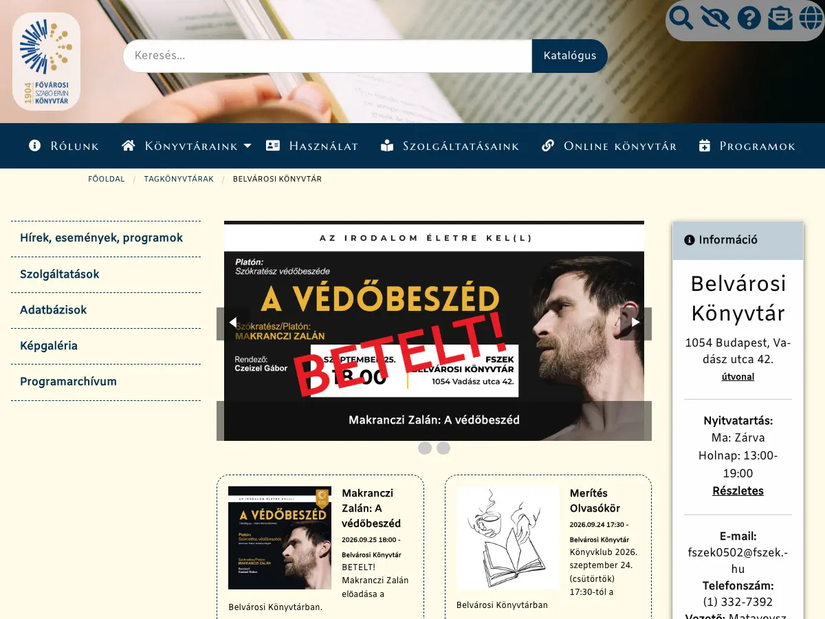 Belvárosi Könyvtár's website