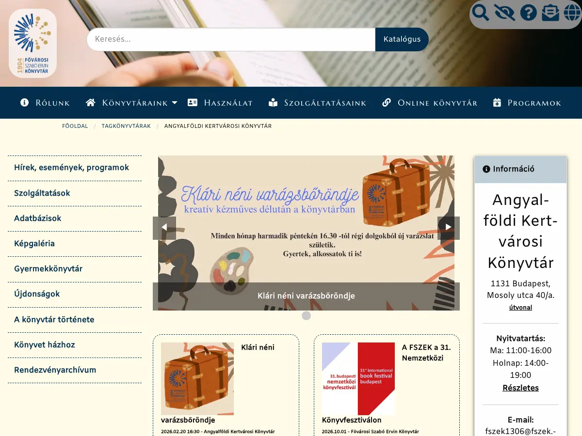 Angyalföldi Kertvárosi Könyvtár's website