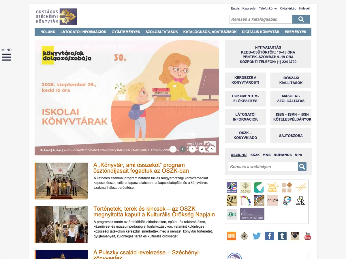 Országos Széchényi Könyvtár's website