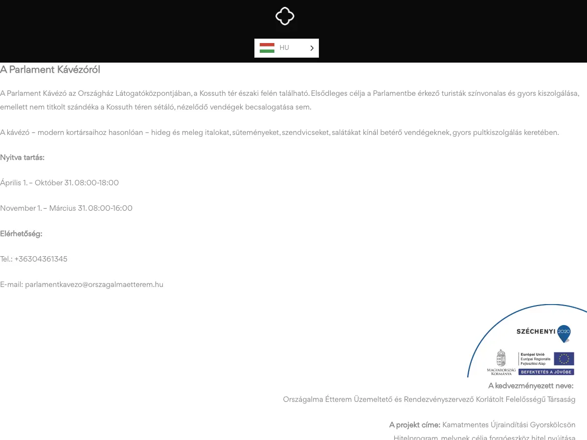 Parlament Kávézó's website