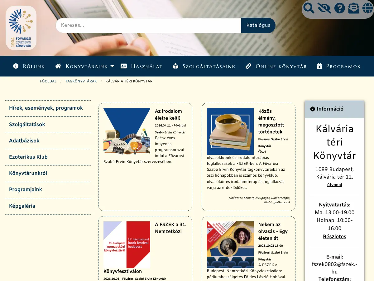 Kálvária téri Könyvtár's website