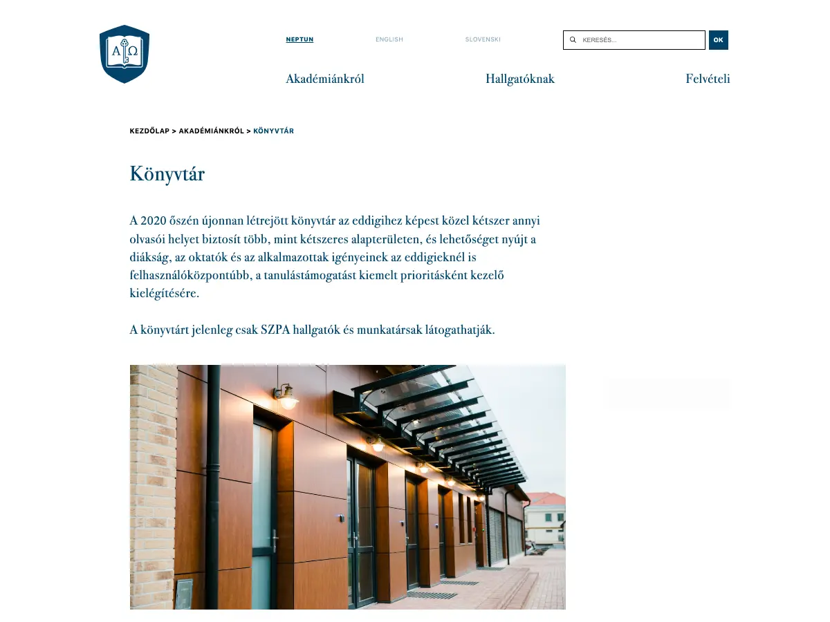Szent Pál Akadémia Könyvtár's website