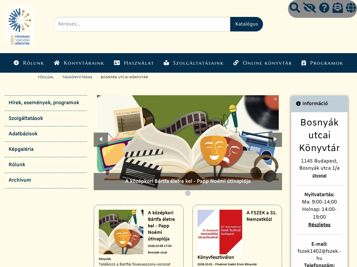 Bosnyák utcai Könyvtár's website