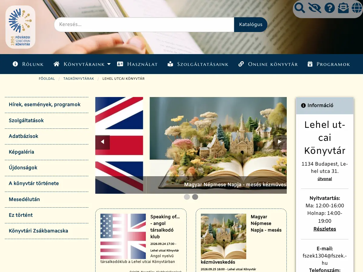 Lehel utcai Könyvtár's website