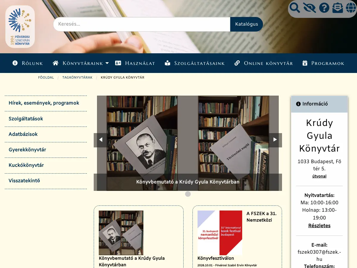 Krúdy Gyula Könyvtár's website