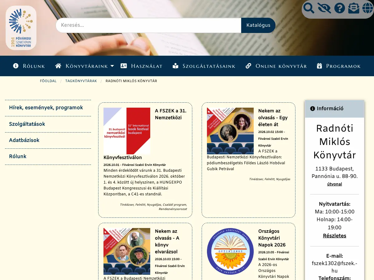 Radnóti Miklós Könyvtár's website