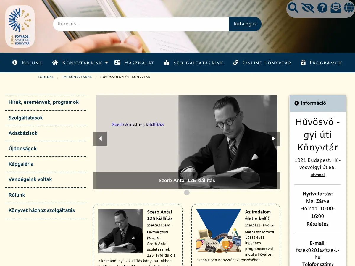 Hűvösvölgyi úti Könyvtár's website