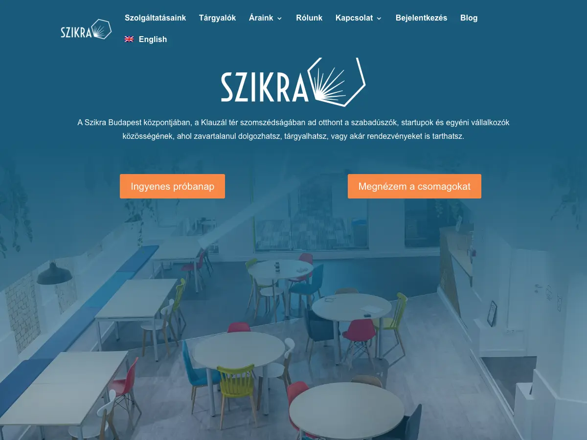 Szikra Coworking's website