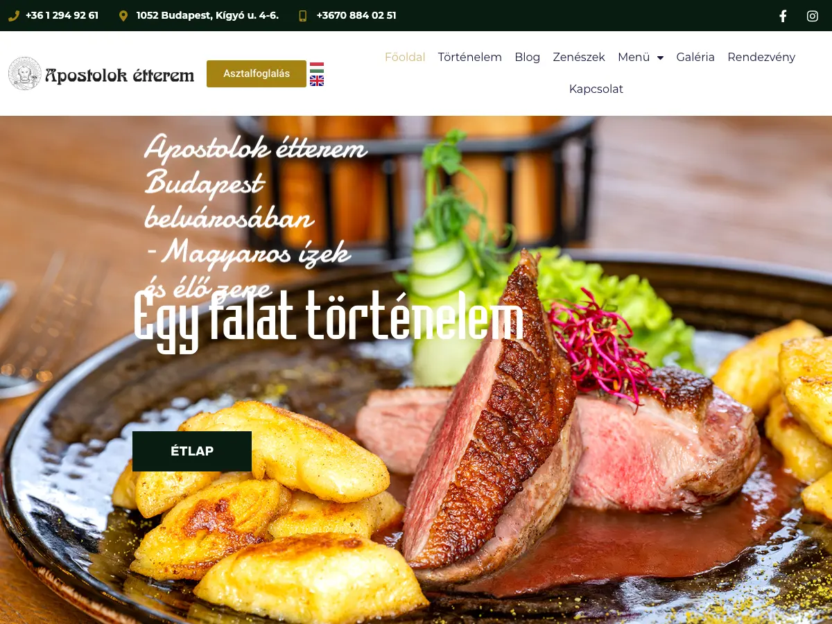 Apostolok Étterem's website