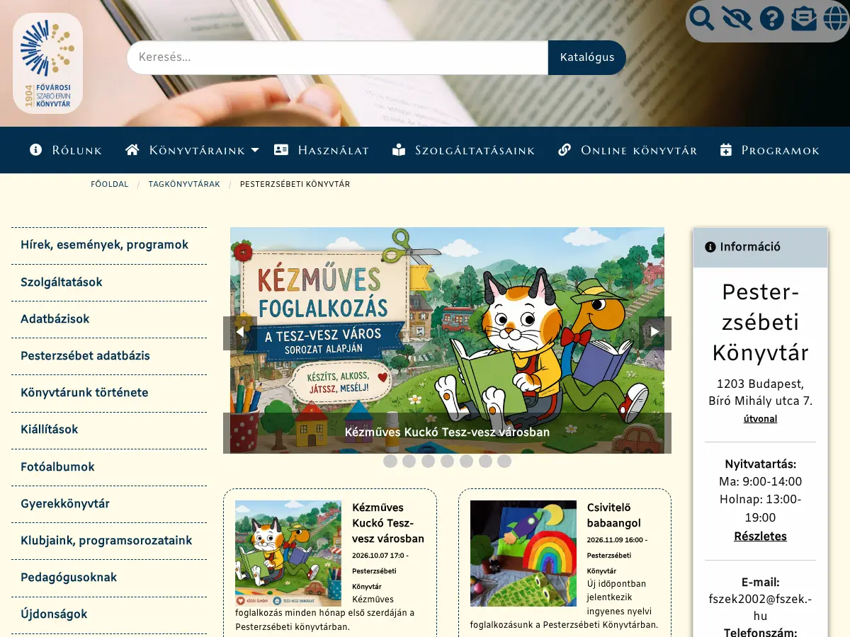 Pesterzsébeti Könyvtár's website