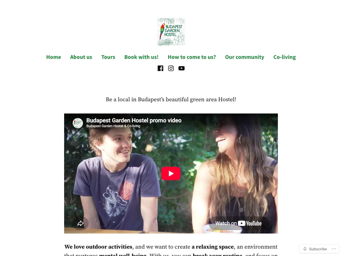 Budapest Garden Hostel's website