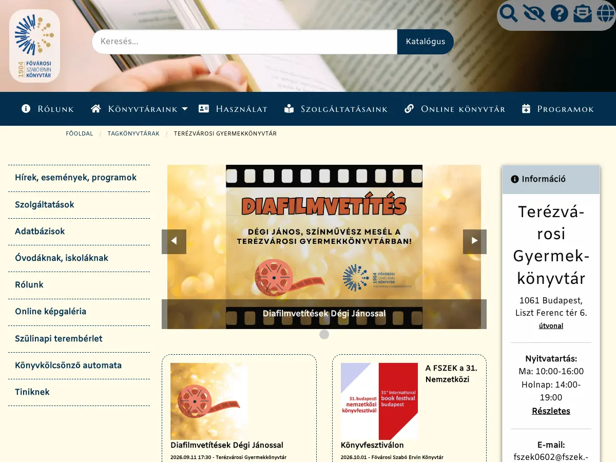 Terézvárosi Gyermekkönyvtár's website