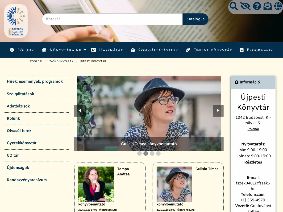 Újpesti Könyvtár's website