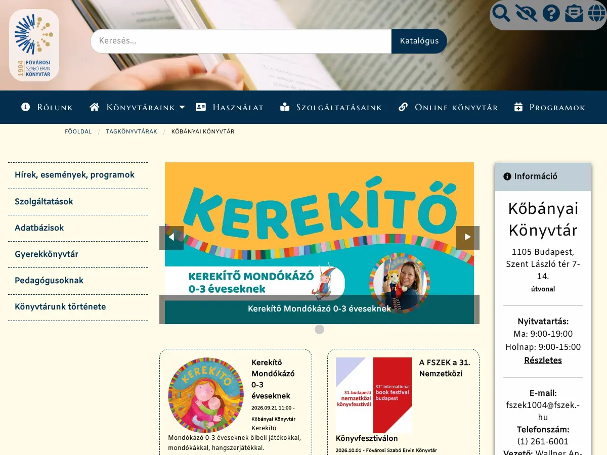 Kőbányai Könyvtár's website
