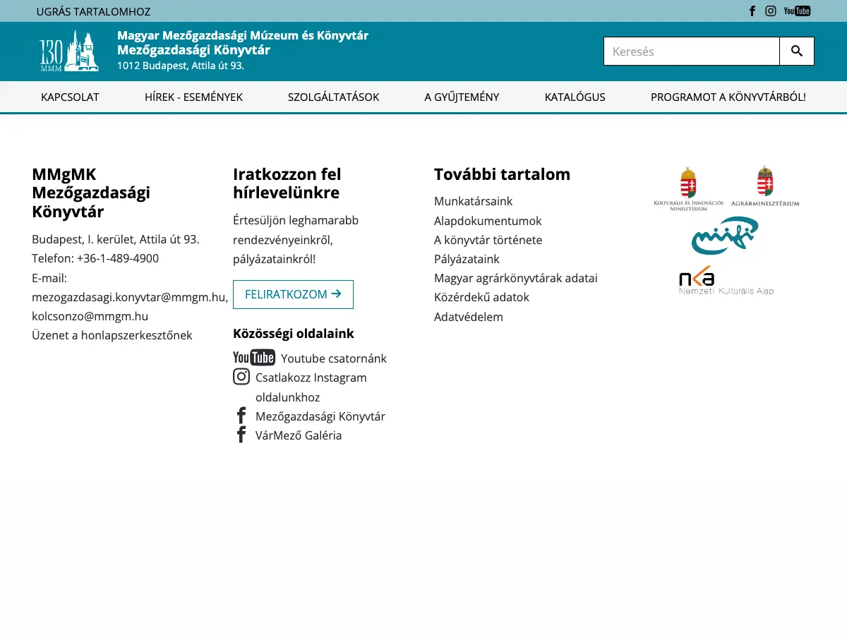 Mezőgazdasági Könyvtár - Magyar Mezőgazdasági Múzeum és Könyvtár's website