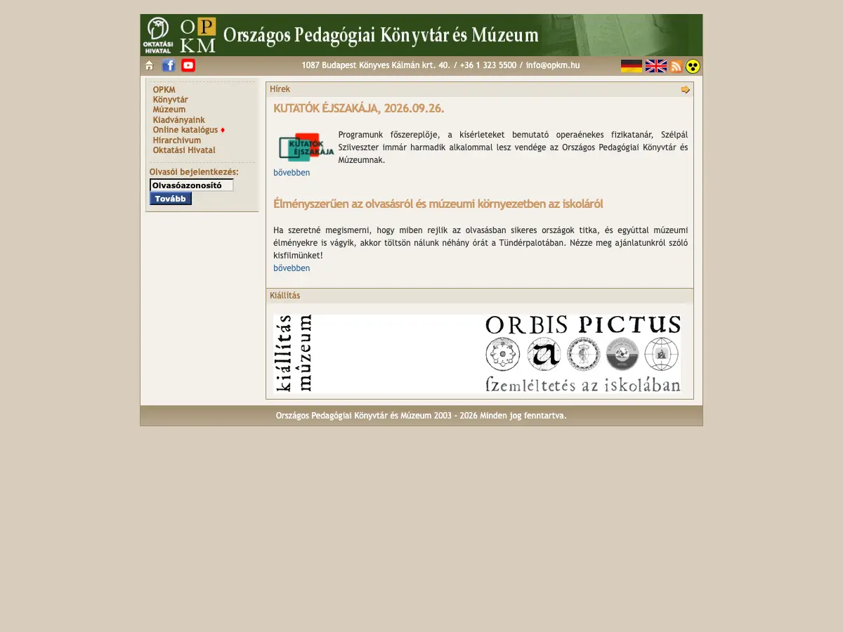 Országos Pedagógiai Könyvtár és Múzeum's website