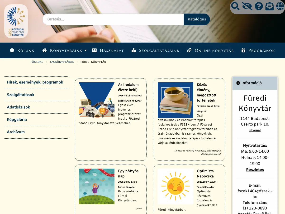 Füredi Könyvtár's website