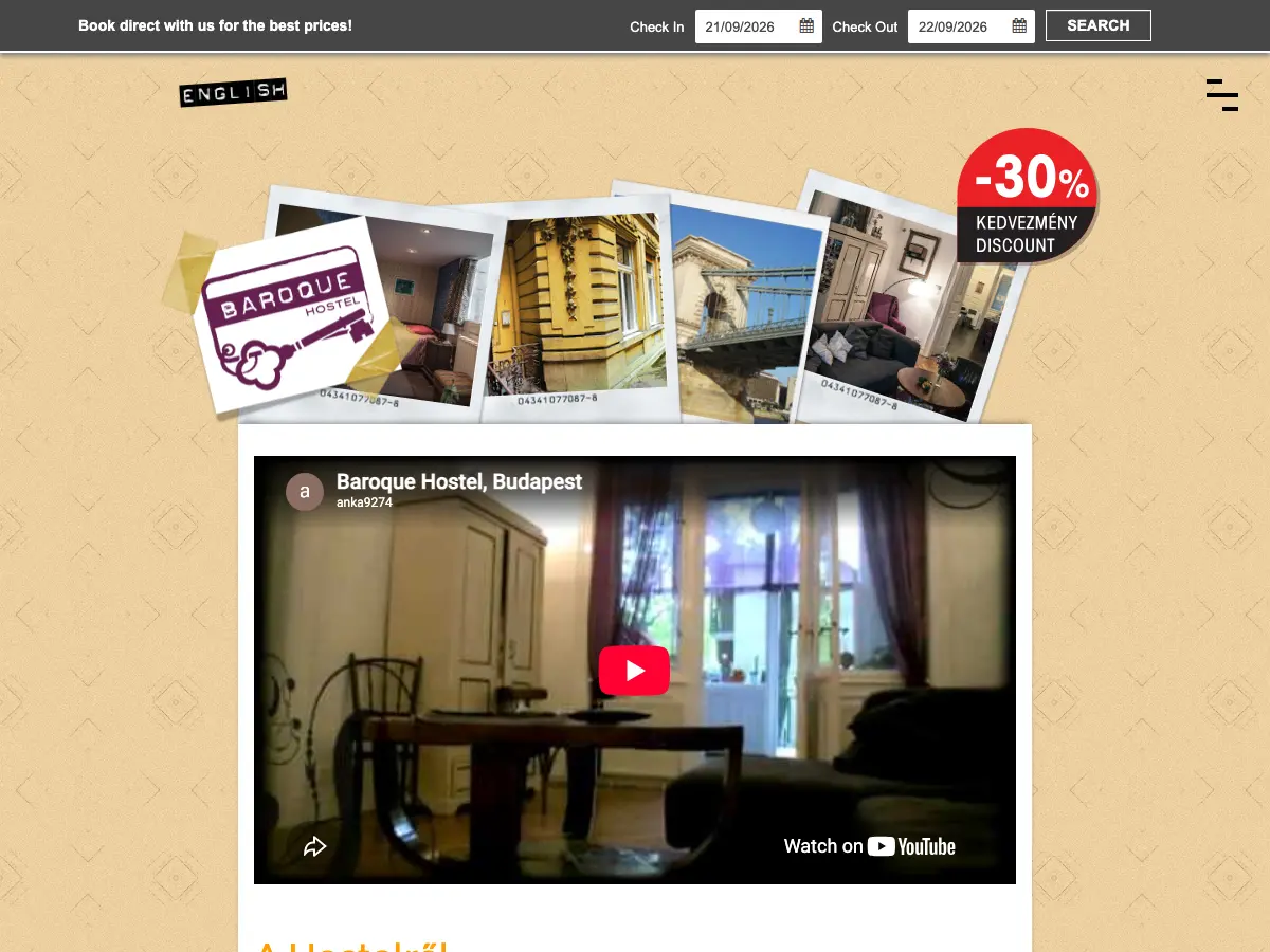 Baroque Hostel's website