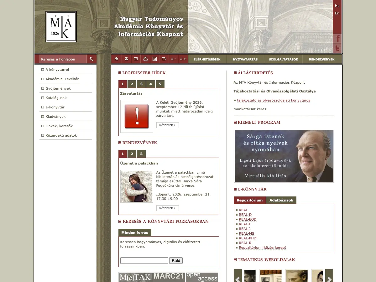 MTA könyvtára's website